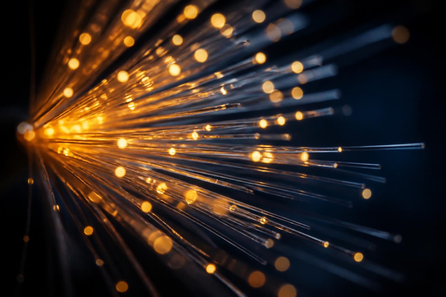Glowing fibre optic strands radiating outward